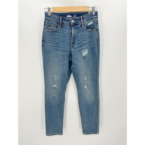 Old Navy Jeans Women 2 Blue Light Wash Denim Power Slim Straight High Rise - Picture 1 of 8
